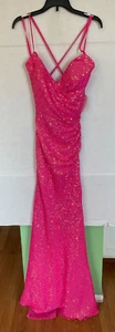 LA FEMME Tie Back Sequin Trumpet Gown DRESS SIZE 8 HOT PINK NWOT - Picture 1 of 2