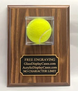 Tennis Ball Personalized Wall Mount Desktop Display Case Walnut Finish - Picture 1 of 5