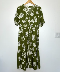 Neu mit Etikett Sonoma Stufenkleid Damen L grün Blumenmuster Knopfleiste Leinenmischung Boho - Bild 1 von 12