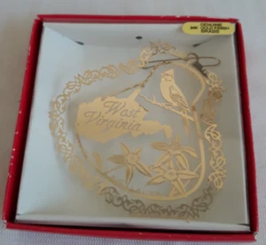 West Virginia Souvenir Weihnachtsschmuck Nations Treasures 24kt Gold Finish Box - Bild 1 von 12