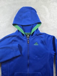 Adidas Youth Boys Full Zip Hooded Jacket Size XL (18) Blue Green Pockets - Picture 1 of 9