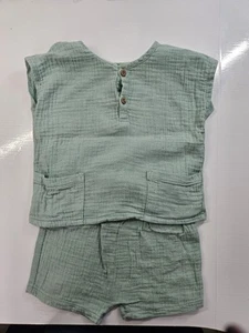 Salbeigrün gewebtes Crinkle Top und Shorts Outfit / 9-12 Monate - Bild 1 von 3