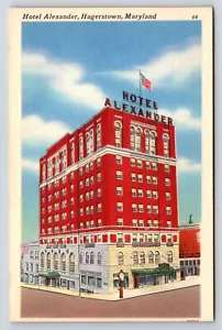Postkarte Hotel Alexander, Hagerstown, Maryland USA Flagge fliegende Außenansicht - Bild 1 von 2