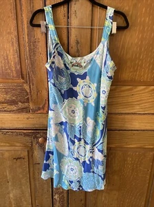 Rainbow Jo Hawaiian Dress Blue Floral Sleeveless Knee Length Rayon Women's Large - Picture 1 of 5