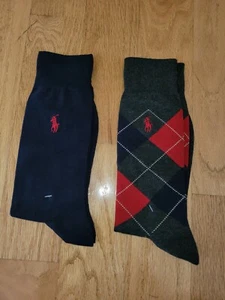 Authentic Polo Ralph Lauren Men's Dress Socks Navy/Argyle Size 10-13 - 2 pack - Picture 1 of 6