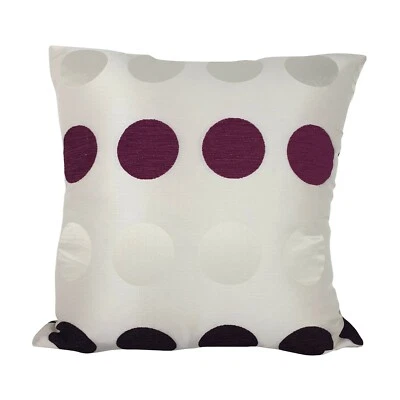 CUSHION COVERS WHITE WITH PURPLE CIRCLE DETAIL - / FILLED CUSHIONS - 18X18" - Image 1 of 3
