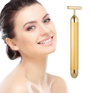 Beauty Bar 24k Golden Pulse Massaggiatore Viso Forma di T Strumento Massaggio Viso Elettrico - Foto 1 di 1