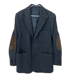 Vtg 90's Gap Blazer Mens SMALL Gray Wool Genuine Leather Elbow Patch Sport Coat - Picture 1 of 8