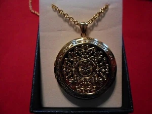 14K Yellow Gold Over Stainless Steel Locket Pendant w/Chain-24 inches - Picture 1 of 4