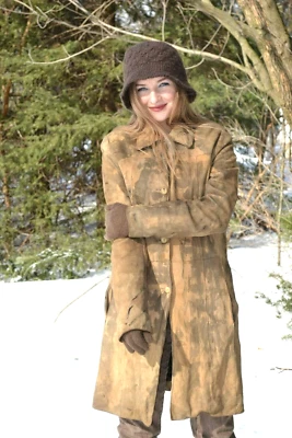 Jaqueta de couro Andrew Marc camurça casaco longo 6 8 10 marrom preto bronzeado bege médio - Imagem 1 de 4