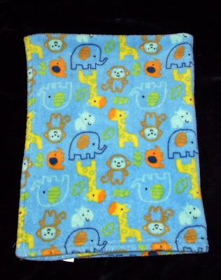Manta de safari Baby Gear azul jirafa mono elefante hipopótamo amarillo naranja 30x40 Foto 1 de 2