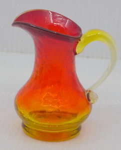 VINTAGE AMBERINA CRACKLE ART GLASS MINIATURE PITCHER, CREAMER, WEST VIRGINIA - Picture 1 of 5