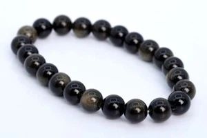 8MM Black Golden Obsidian Bracelet Grade A Genuine Natural Round Beads 7" - Picture 1 of 4
