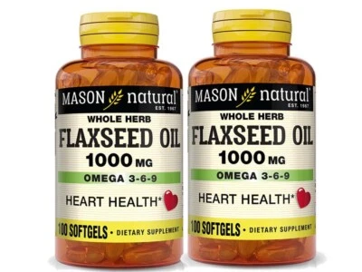 2X 100 = 200 cápsulas blandas aceite de semilla de lino 1000 mg omega 3-6-9 orgánico fuente vegetal Foto 1 de 4