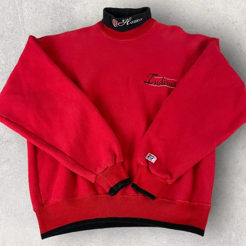 Vintage USA Indiana Hoosiers M Embroidered Ringer Sweatshirt Turtleneck E129 Cover