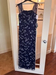 Adrianna Papell full-length evening dress/maxi lace detail, size 12, navy, BNWT - Picture 1 of 15