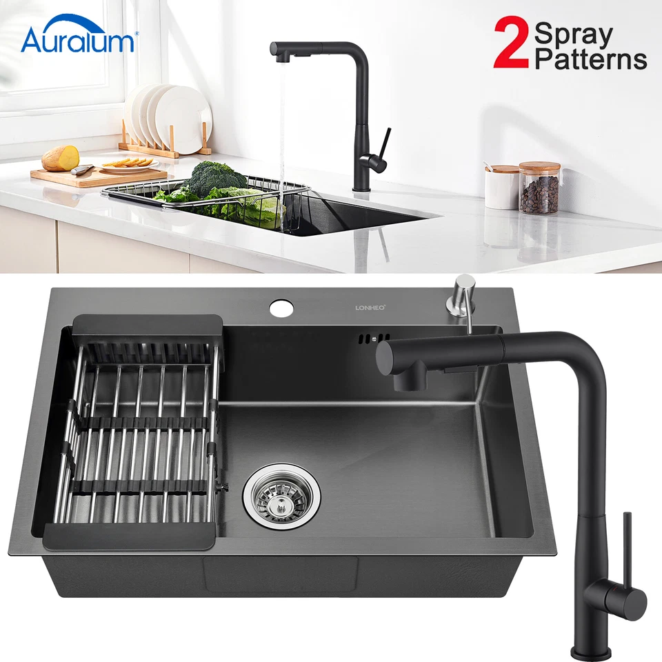 LONHEO MAX Edelstahl Küchenspüle Einbauspüle Spülbecken mit Abtropffläche Küchenarmatur
