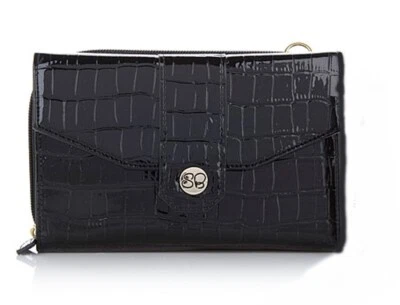 Бумажник дорожный Samantha коричневый с тиснением питона с радиочастотной идентификацией кошелек с ремешком черный - Изображение 1 из 4