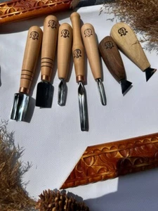 Set 7 pcs Woodcarving Chisel with Burlap Case Wodworking Tools STRYI Extra Sharp - Picture 1 of 6