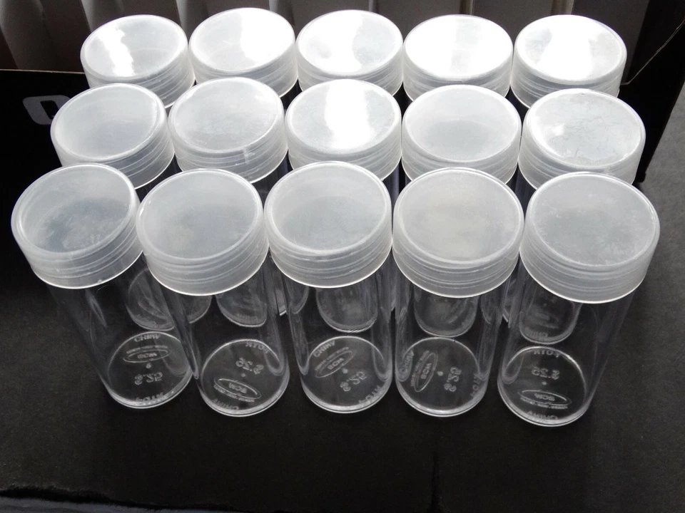 32 BCW Quarter Round Clear Plastic Tubes Coin Storage Screw on Caps 25 Cents