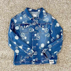 Justice Girls Size XL (16/18) Stranger Things Jean Jacket W/ Peace Signs, Smiley - Picture 1 of 3