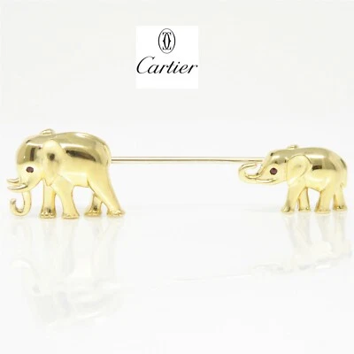 NYJEWEL 卡地亚 18K 黄金红宝石大象母亲和儿童胸针胸针 — 第 1/4 张图片