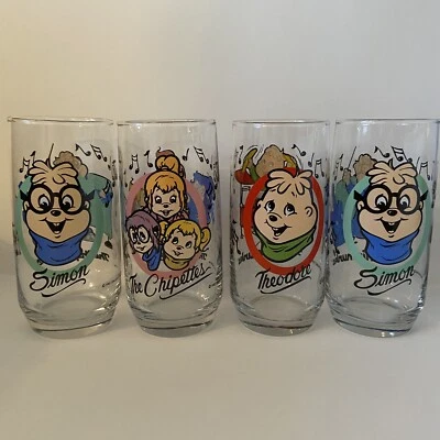 1985 Hardee's Alvin And The Chipmunks Set 4 Collectable Glasses Simon Chipettes - Изображение 1 из 3