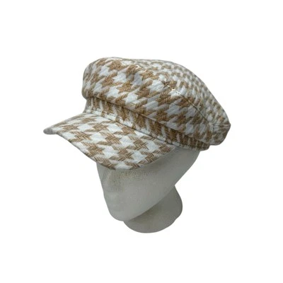 Gorra de Newsboy Sombrero Plano Marrón Blanco Pata de Gallo Forrada Retro Clásica Foto 1 de 4