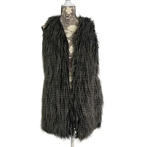 YASO Black/Gray Faux Fur Mid-Length Vest Pockets Pockets Womens Size Large - Picture 1 of 7