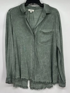 Camisa Umgee Para Mujer Talla M Verde Manga Larga Botones Abertura Trasera Dobladillo Crudo Boho - Imagen 1 de 9
