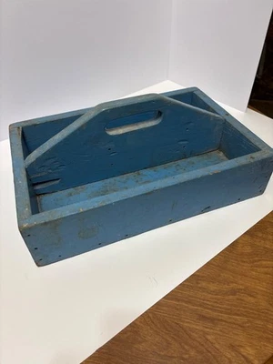 Antique Vintage Carpenter's Wooden Tool Box Caddy Tote - Image 1 of 4