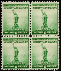 US Stamp Scott 899 Mint NH Block 1 Cent Green Statue of Liberty National Defense - Picture 1 of 1
