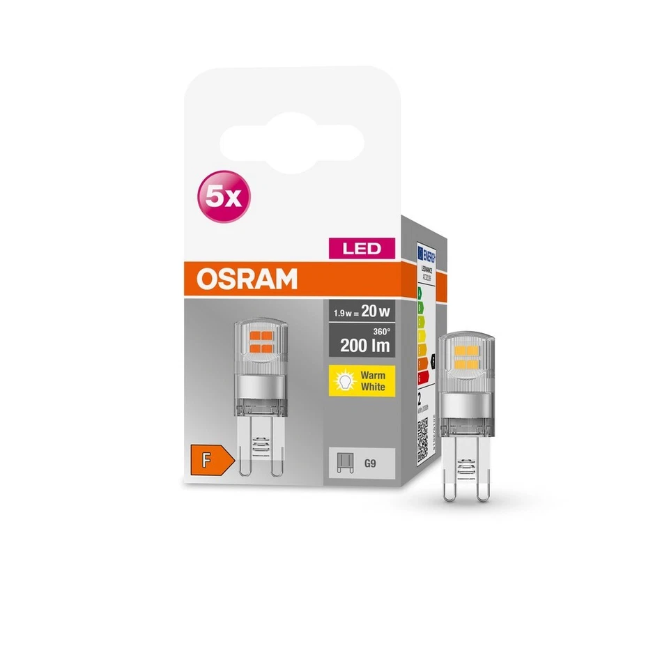 OSRAM Osram LED Lampe ersetzt 20W Brenner in 1 9W 200lm 2700K 5er Pack G9