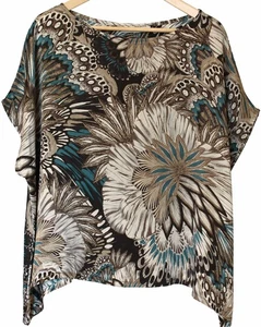 BRYN WALKER 100% Silk Floral Printed Short Sleeve Blouse Top BOXY Sz XL OVERSIZE - Picture 1 of 3