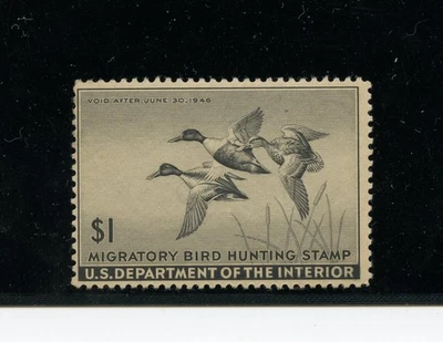 U.S. #RW12 (U026) Duck Stamp 1945 Shoveller Ducks, MNH,FVF, CV$100.00 - Image 1 of 2