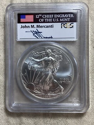 2014 PCGS MS70 American Silver Eagle First Strike 12th Engraver John M. Mercanti - Image 1 of 4