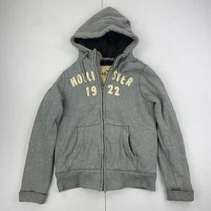 HOLLISTER Hoodie Small Grey Mens Sweatshirt Cotton Blend Full Zip Fleece Lined - Picture 1 of 12