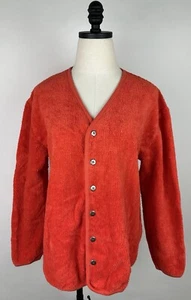 Vintage 90s CHICOS 2 Chenille Cardigan Sweater L / 12 Bright Orange Persimmon - Picture 1 of 13