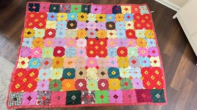 Edredón Vintage Retro Mcm Estilo Sureño Completo Queen Cuadrados Como Está Foto 1 de 4