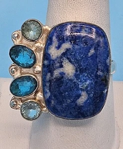 Big Lapis w/ 4 Accent Gemstones 925 Designer Cocktail Ring w/ Gift Box Sz 9.25 - Picture 1 of 14