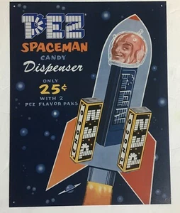 PEZ SPACEMAN Süßigkeiten Werbung Spender 12 1/2" x 16" Metall Blechschild 2002 - Bild 1 von 5