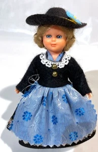 SMALL 4 1/2" GIRL LADY COLONIAL DRESSED DOLL BLUE OPEN CLOSE EYES - Picture 1 of 6