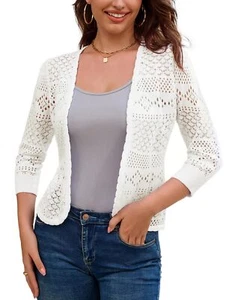 Women's 3/4 Sleeve Cropped Open Front Bolero Shrug Cardigan Sweater Tops for ... - Picture 1 of 7