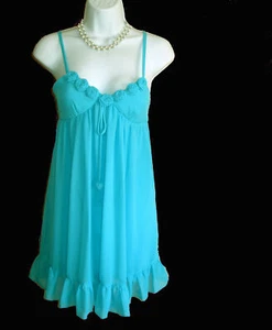 Turquoise SLIP Dress Size 0 XS Juniors Spaghetti Straps Chiffon Johnny Martin - Picture 1 of 9