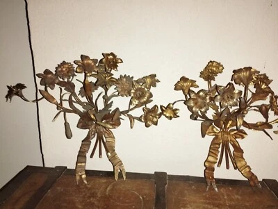 Paire d'applique mural floral en bronze chandelier 5 feux église ... bougeoirs - Photo 1/4