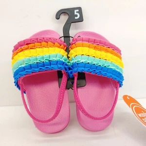 Wonder Nation Pink Rainbow Ruffle Slide Sandals Toddler Girls Size 5 - Picture 1 of 10