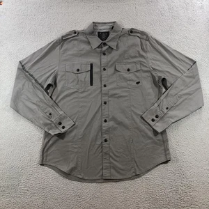 Fox Shirt Mens XL Gray Button Up Utility Long Sleeve Military Pockets Stretch - Picture 1 of 20