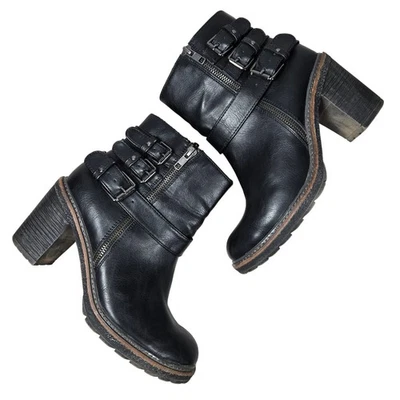 Botines White Mountain Negro Jojo Imitación Cuero Hebilla Correa Tacón Grueso 8 Foto 1 de 4