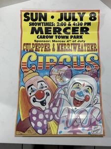Vintage Retro Circus Poster Mercer Wisconsin EUC Clowns Dirgo Spotlight Carnival - Picture 1 of 15