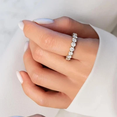 1 克拉圆形切割 EF/VS 认证实验室种植钻石戒指纯 14 克拉白金 — 第 1/4 张图片